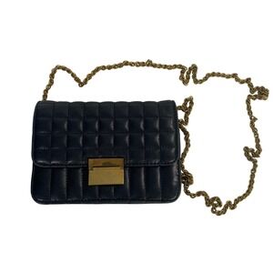 J Crew Black Quilted Leather Crossbody Bag Gold Chain Old Money Luxury Parisian‎